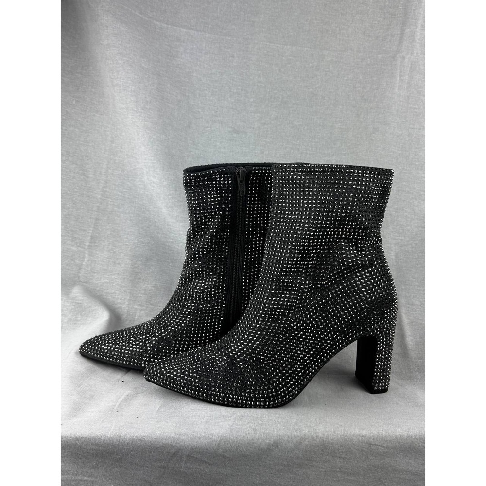 Target Black Rhinestone Ankle Boots Pointed Toe Block Heel Sparkly Booties 8.5